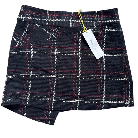 Plaid Mini Skirt BCBGeneration Asymmetrical Hem Tweed Plaid Mini Skirt NWT - Picture 2 of 6